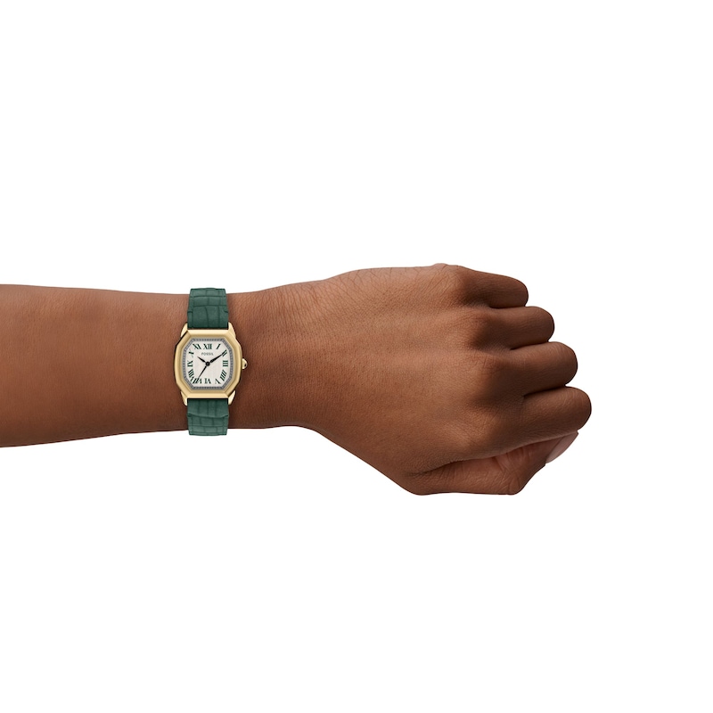 Main Image 2 of Ladies’ Fossil Harlow Octagonal Watch with Cream Dial and Green Leather Strap (Model: ES5427)