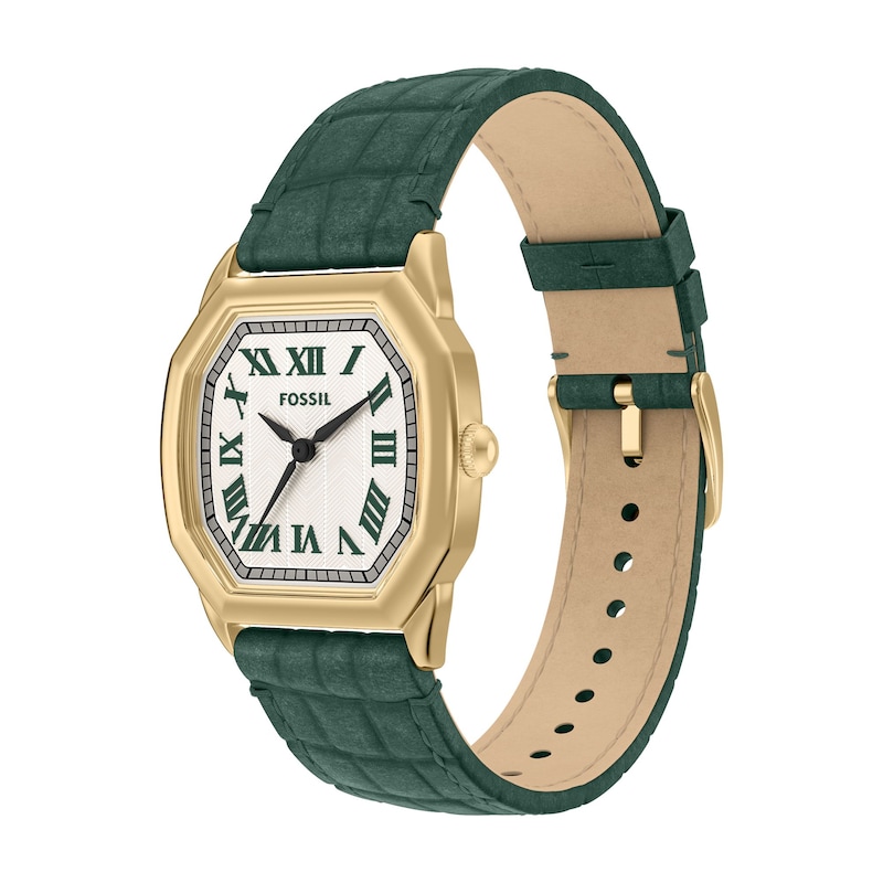 Main Image 3 of Ladies’ Fossil Harlow Octagonal Watch with Cream Dial and Green Leather Strap (Model: ES5427)