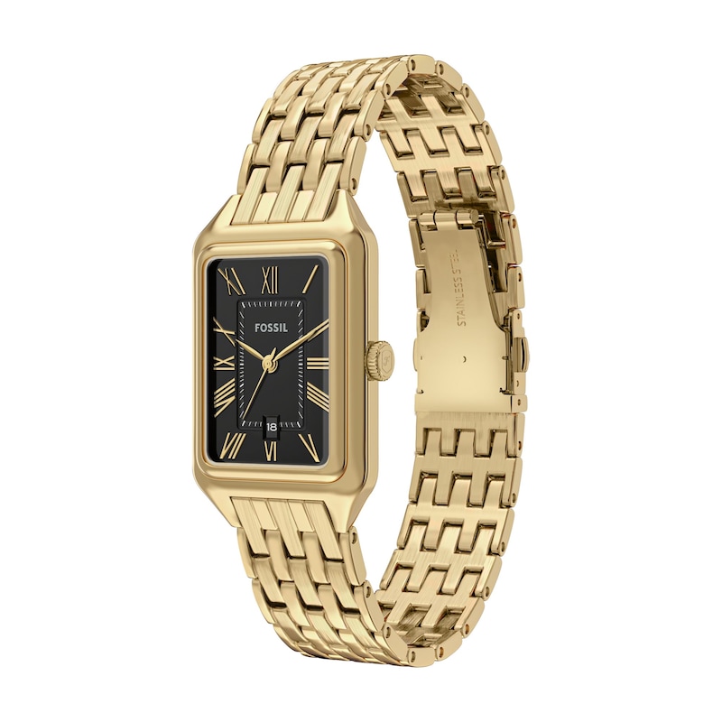 Main Image 3 of Ladies' Fossil Raquel Yellow IP Watch with Rectangle Black Dial (Model: ES5434)
