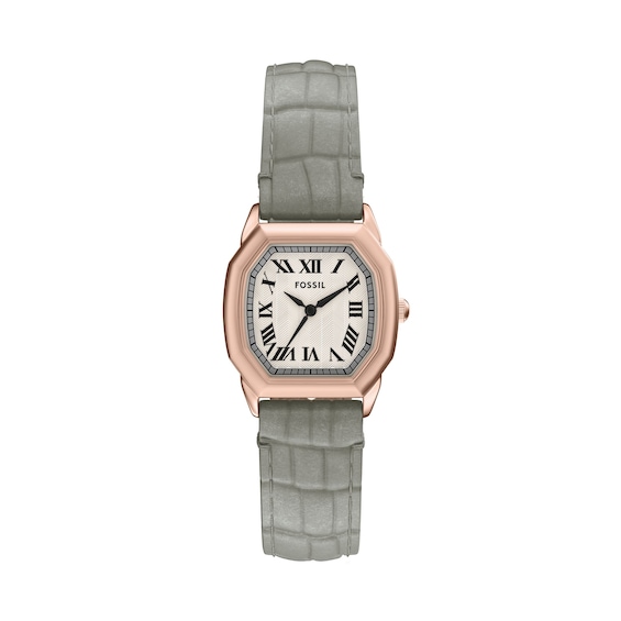 Ladies’ Fossil Harlow Octagonal Watch with Cream Dial and Grey Leather Strap (Model: Es5435)
