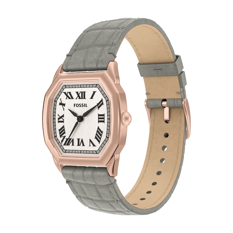 Main Image 3 of Ladies’ Fossil Harlow Octagonal Watch with Cream Dial and Grey Leather Strap (Model: ES5435)
