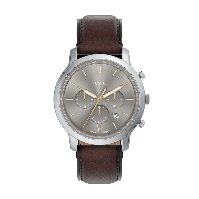 Main Image 1 of Men's Fossil Neutra White Stainless Steel Brown Leather Strap Chronograph Watch with Grey Dial (Model: FS6129)