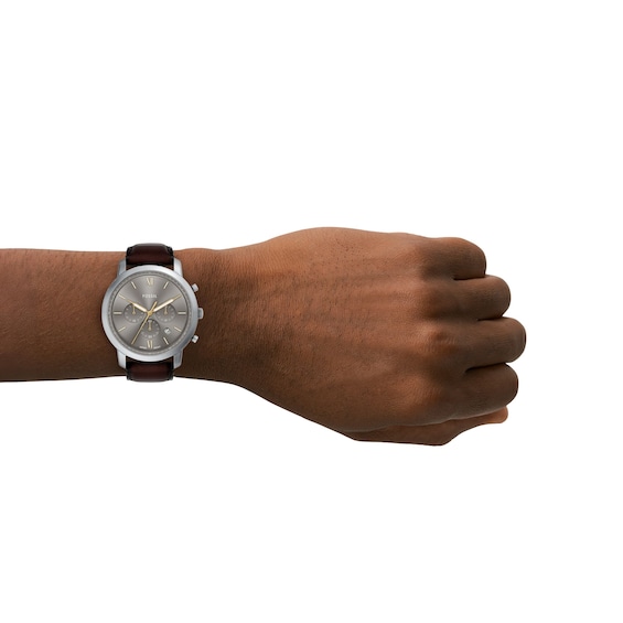 Men's Fossil Neutra White Stainless Steel Brown Leather Strap Chronograph Watch with Grey Dial (Model: Fs6129)