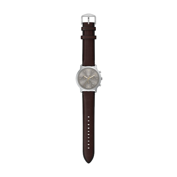 Men's Fossil Neutra White Stainless Steel Brown Leather Strap Chronograph Watch with Grey Dial (Model: Fs6129)