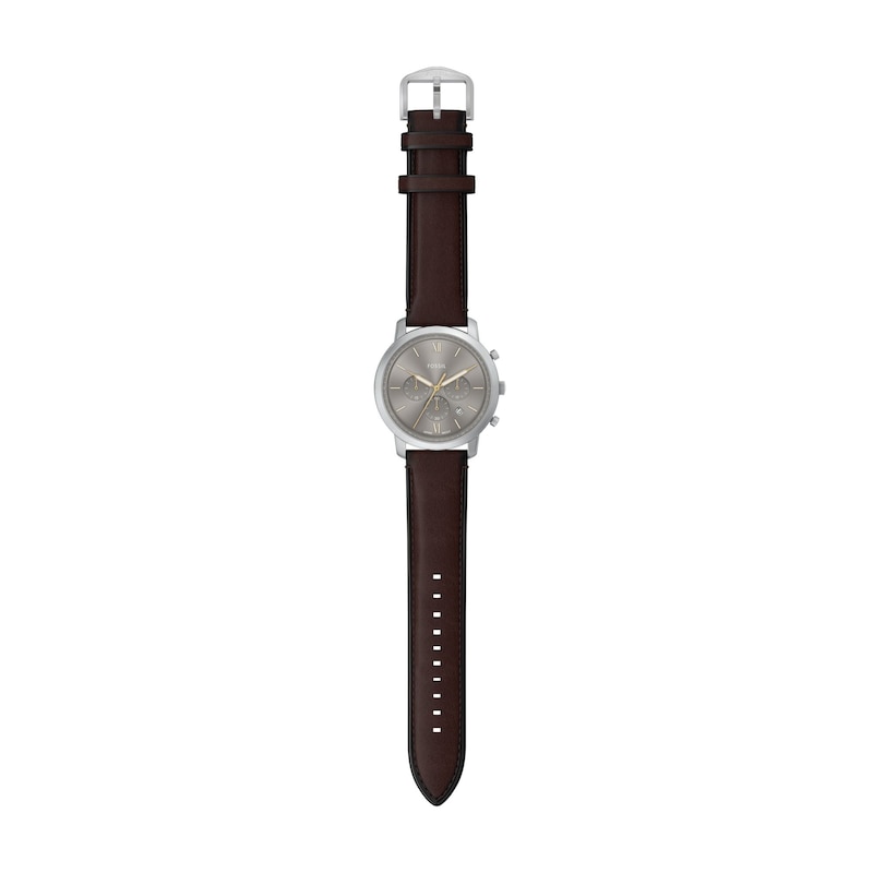 Main Image 4 of Men's Fossil Neutra White Stainless Steel Brown Leather Strap Chronograph Watch with Grey Dial (Model: FS6129)