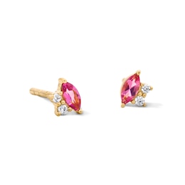 Marquise-Cut Pink Tourmaline and Lab-Grown Diamond-Accent Stud Earrings in 10K Gold (F/VS2)