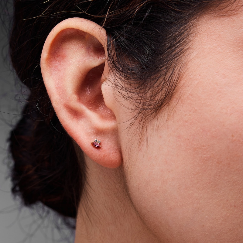 Main Image 2 of Marquise-Cut Pink Tourmaline and Lab-Grown Diamond-Accent Stud Earrings in 10K Gold (F/VS2)