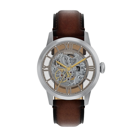 Men's Fossil Townsman Automatic Chronograph with Silver-Tone Dial and Brown Leather Strap Watch (Model: Me3270)