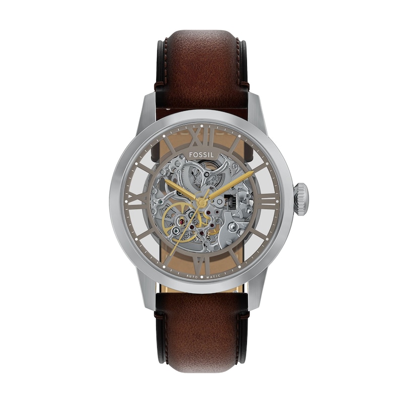 Main Image 1 of Men's Fossil Townsman Automatic Chronograph  with Silver-Tone Dial and Brown Leather Strap Watch (Model: ME3270)