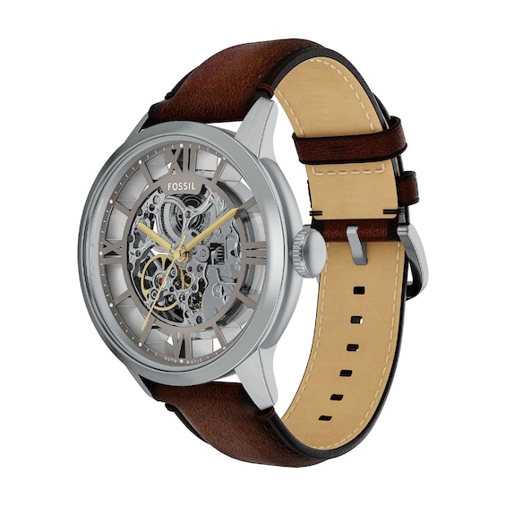 Men's Fossil Townsman Automatic Chronograph with Silver-Tone Dial and Brown Leather Strap Watch (Model: Me3270)