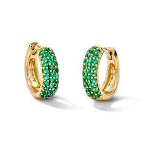 Lab-Created Emerald Hoop Earrings in 10K Gold