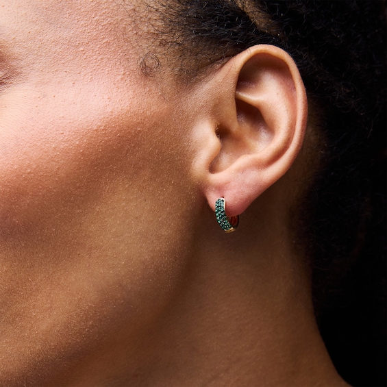 Lab-Created Emerald Hoop Earrings in 10K Gold