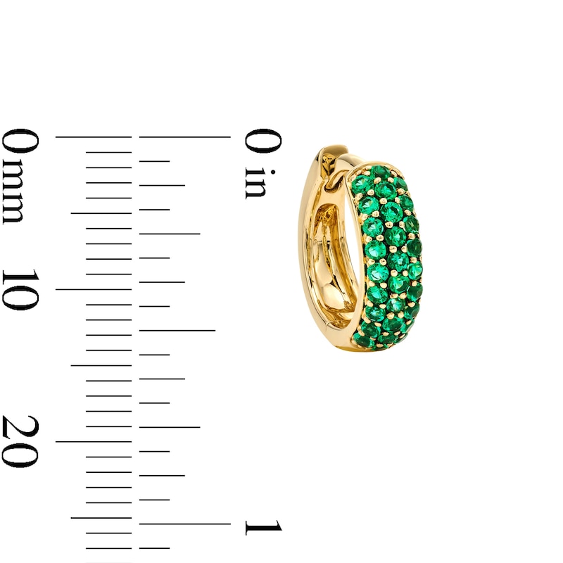 Main Image 3 of Lab-Created Emerald Hoop Earrings in 10K Gold