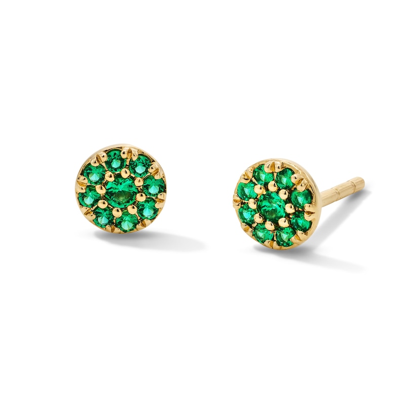 Main Image 1 of Lab-Created Emerald Stud Earrings in 10K Gold