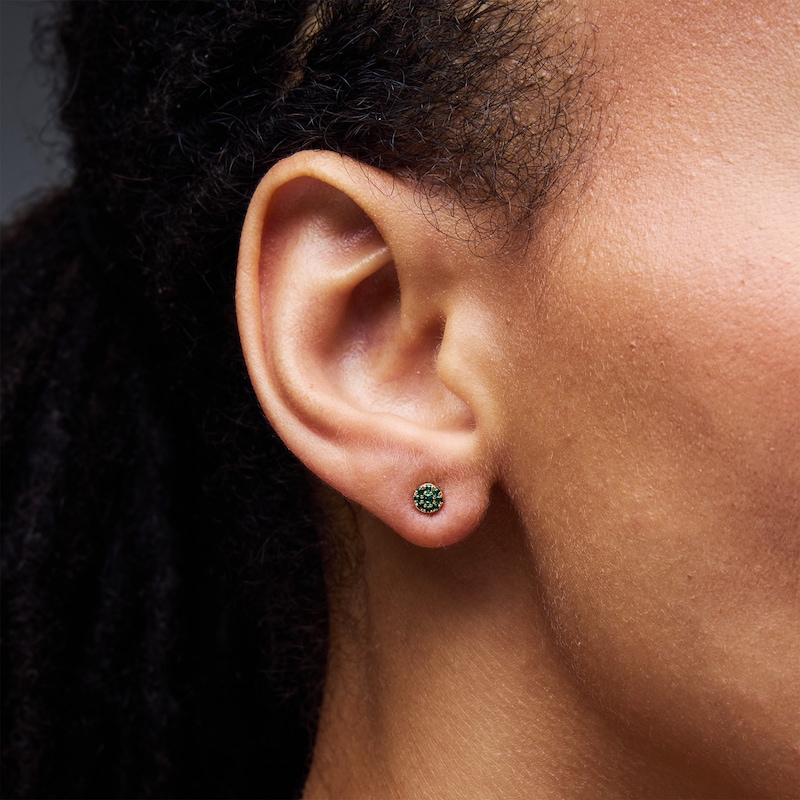 Main Image 2 of Lab-Created Emerald Stud Earrings in 10K Gold