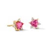Thumbnail Image 1 of Trillion-Cut Pink Tourmaline and 1/15 CT. T.W. Lab-Grown Diamond Stud Earrings in 10K Gold (F/VS2)