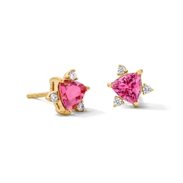 Trillion-Cut Pink Tourmaline and 1/15 CT. T.W. Lab-Grown Diamond Stud Earrings in 10K Gold (F/VS2)