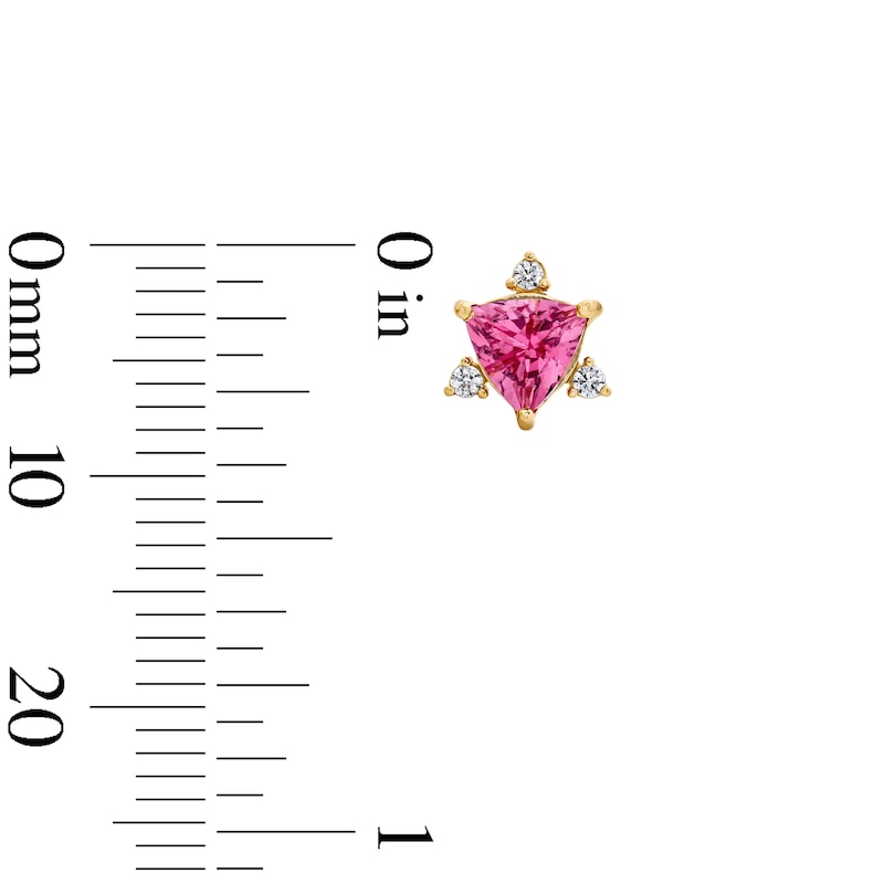 Main Image 2 of Trillion-Cut Pink Tourmaline and 1/15 CT. T.W. Lab-Grown Diamond Stud Earrings in 10K Gold (F/VS2)