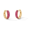 Thumbnail Image 1 of Lab-Created Ruby Hoop Earrings in 10K Gold