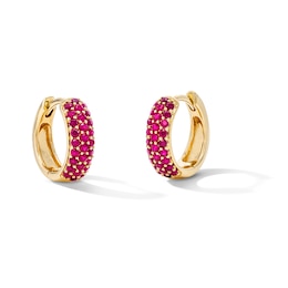 Lab-Created Ruby Hoop Earrings in 10K Gold