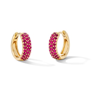 Lab-Created Ruby Hoop Earrings in 10K Gold