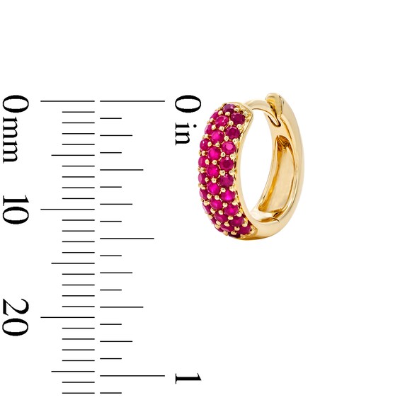 Lab-Created Ruby Hoop Earrings in 10K Gold