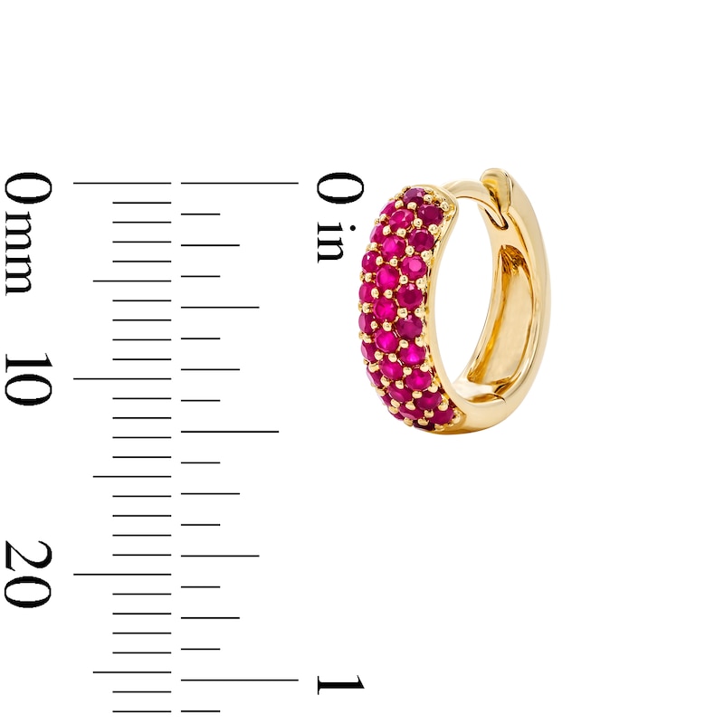 Main Image 2 of Lab-Created Ruby Hoop Earrings in 10K Gold