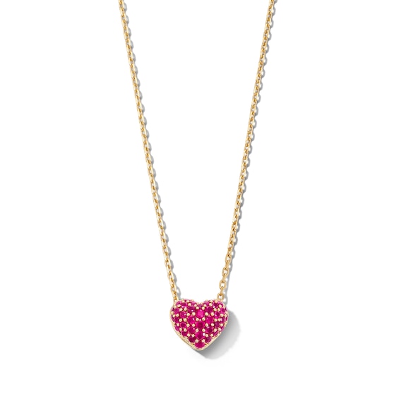 Lab-Created Ruby Heart Necklace in 10K Gold