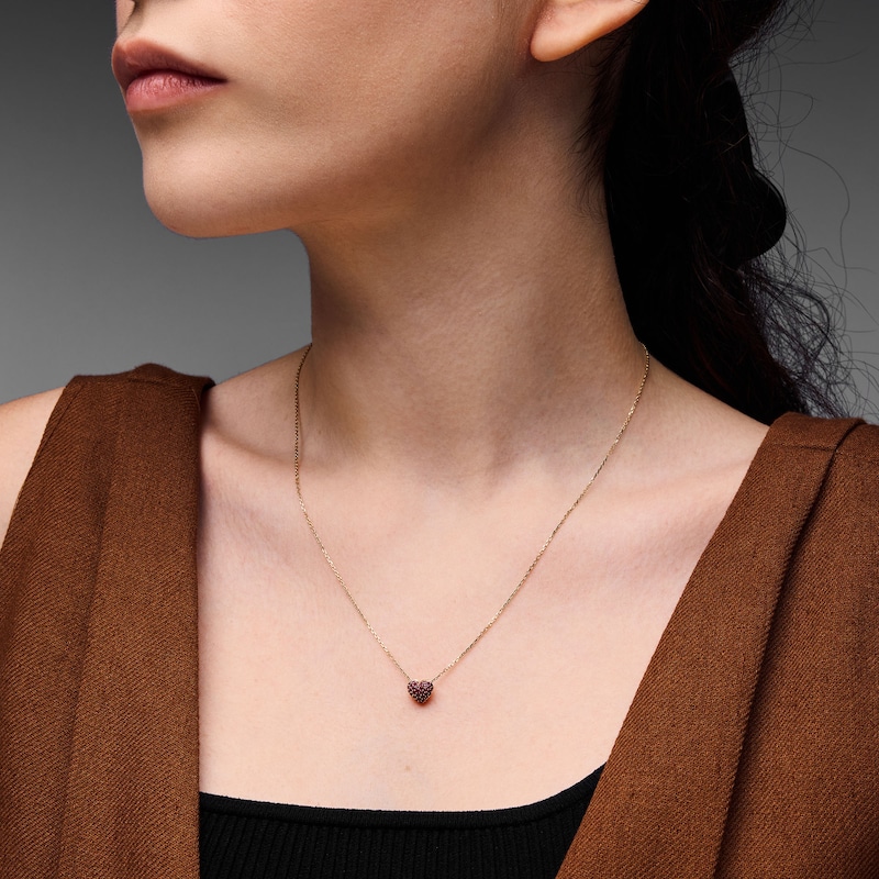 Main Image 2 of Lab-Created Ruby Heart Necklace in 10K Gold