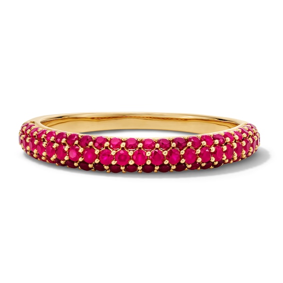 Lab-Created Ruby Three-Row Ring in 10K Gold