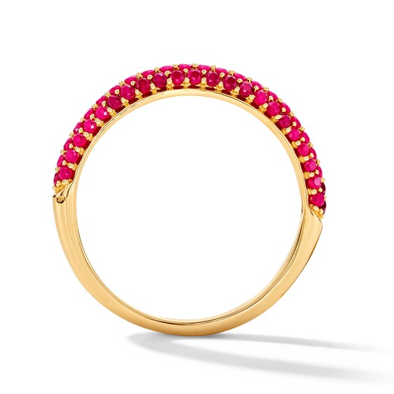 Lab-Created Ruby Three-Row Ring in 10K Gold