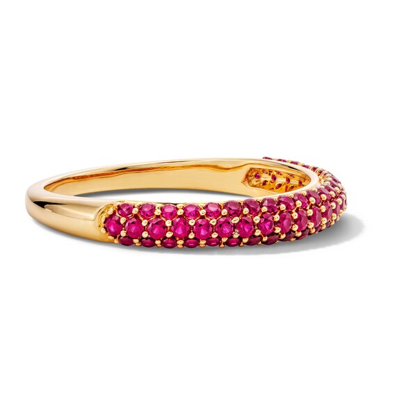 Lab-Created Ruby Three-Row Ring in 10K Gold