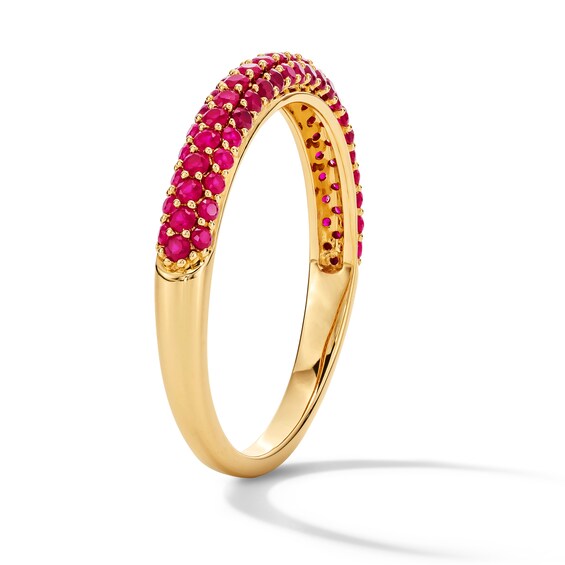 Lab-Created Ruby Three-Row Ring in 10K Gold