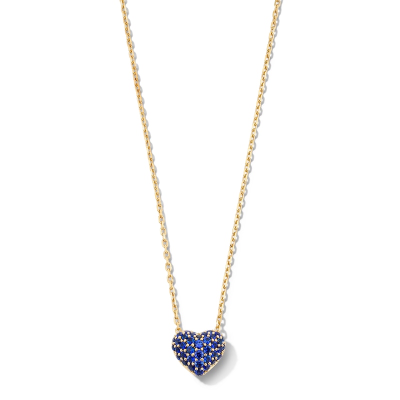Main Image 1 of Blue Lab-Created Sapphire Heart Necklace in 10K Gold