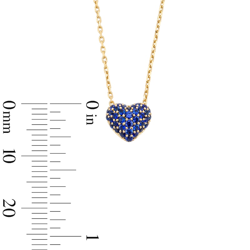 Main Image 3 of Blue Lab-Created Sapphire Heart Necklace in 10K Gold