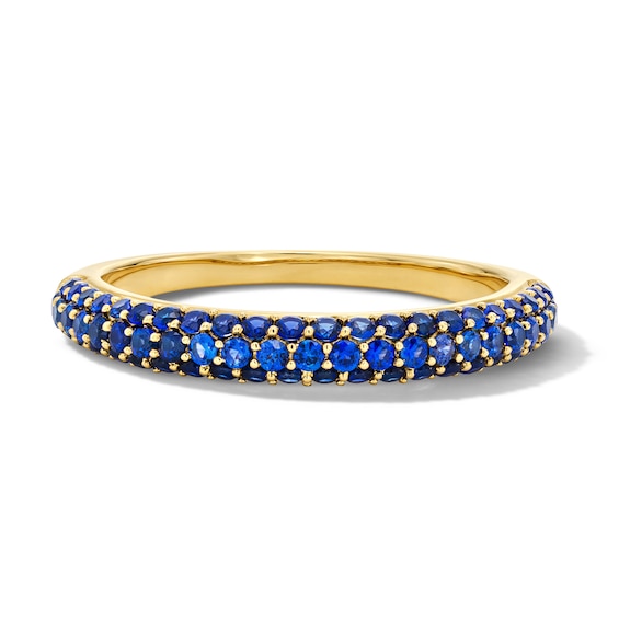 Blue Lab-Created Sapphire Three-Row Ring in 10K Gold