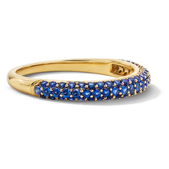 Blue Lab-Created Sapphire Three-Row Ring in 10K Gold