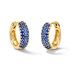 Blue Lab-Created Sapphire Hoop Earrings in 10K Gold