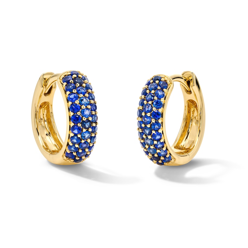 Main Image 1 of Blue Lab-Created Sapphire Hoop Earrings in 10K Gold