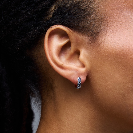Blue Lab-Created Sapphire Hoop Earrings in 10K Gold