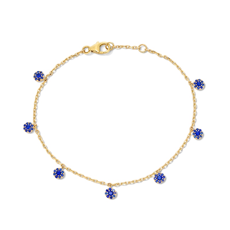 Main Image 1 of Blue Lab-Created Sapphire Station Dangle Bracelet in 10K Gold