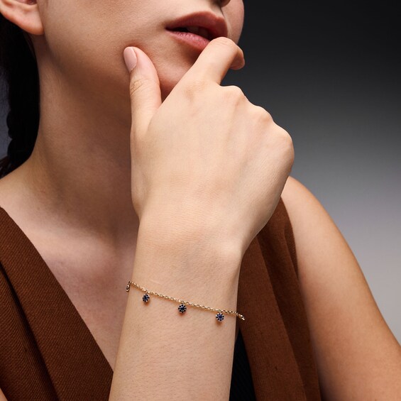 Blue Lab-Created Sapphire Station Dangle Bracelet in 10K Gold