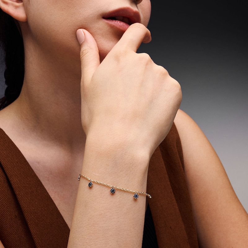 Main Image 2 of Blue Lab-Created Sapphire Station Dangle Bracelet in 10K Gold