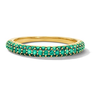 Lab-Created Emerald Three-Row Ring in 10K Yellow Gold