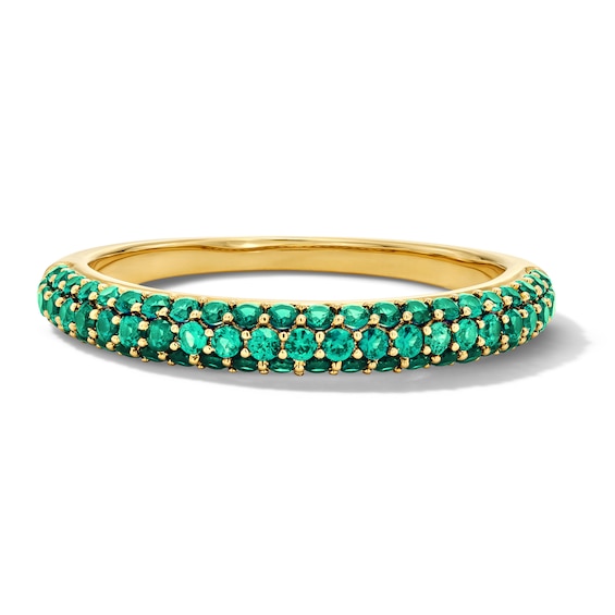 Lab-Created Emerald Three-Row Ring in 10K Yellow Gold