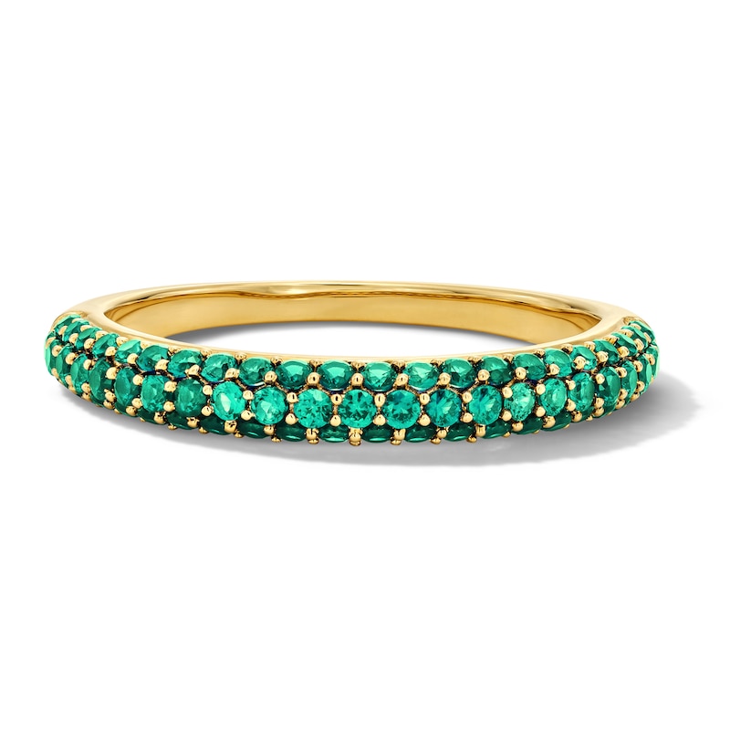 Main Image 1 of Lab-Created Emerald Three-Row Ring in 10K Yellow Gold