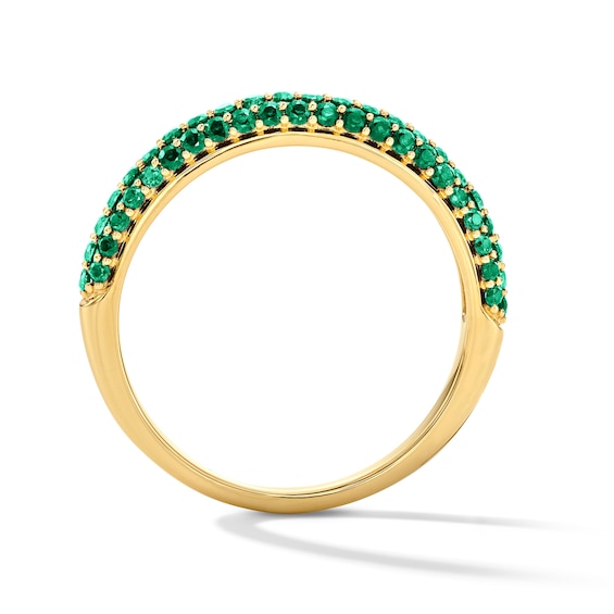 Lab-Created Emerald Three-Row Ring in 10K Yellow Gold