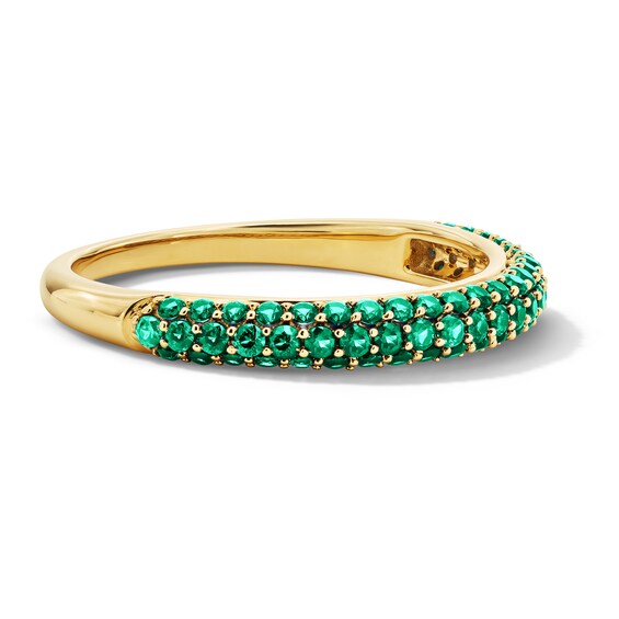 Lab-Created Emerald Three-Row Ring in 10K Yellow Gold