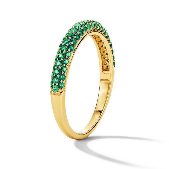 Lab-Created Emerald Three-Row Ring in 10K Yellow Gold