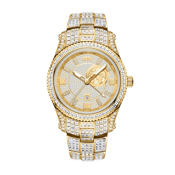 Men's JBW Reserve Jet Setter GMT 1/8 CT. T.w. Diamond 18K Gold-Plated Stainless Steel Watch (Model: R6370D)